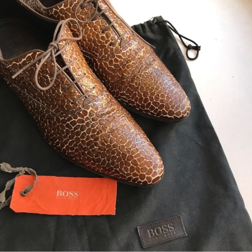 HUGO BOSS Men's Shoes S-8 Brown Leather Dress Italian Shoes
